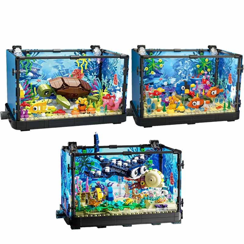 Aquarium Marine Lights - Aquarium-Baustein-Set mit Licht, Aquarium, Meeresschildkröte, Baustein-Spielzeug